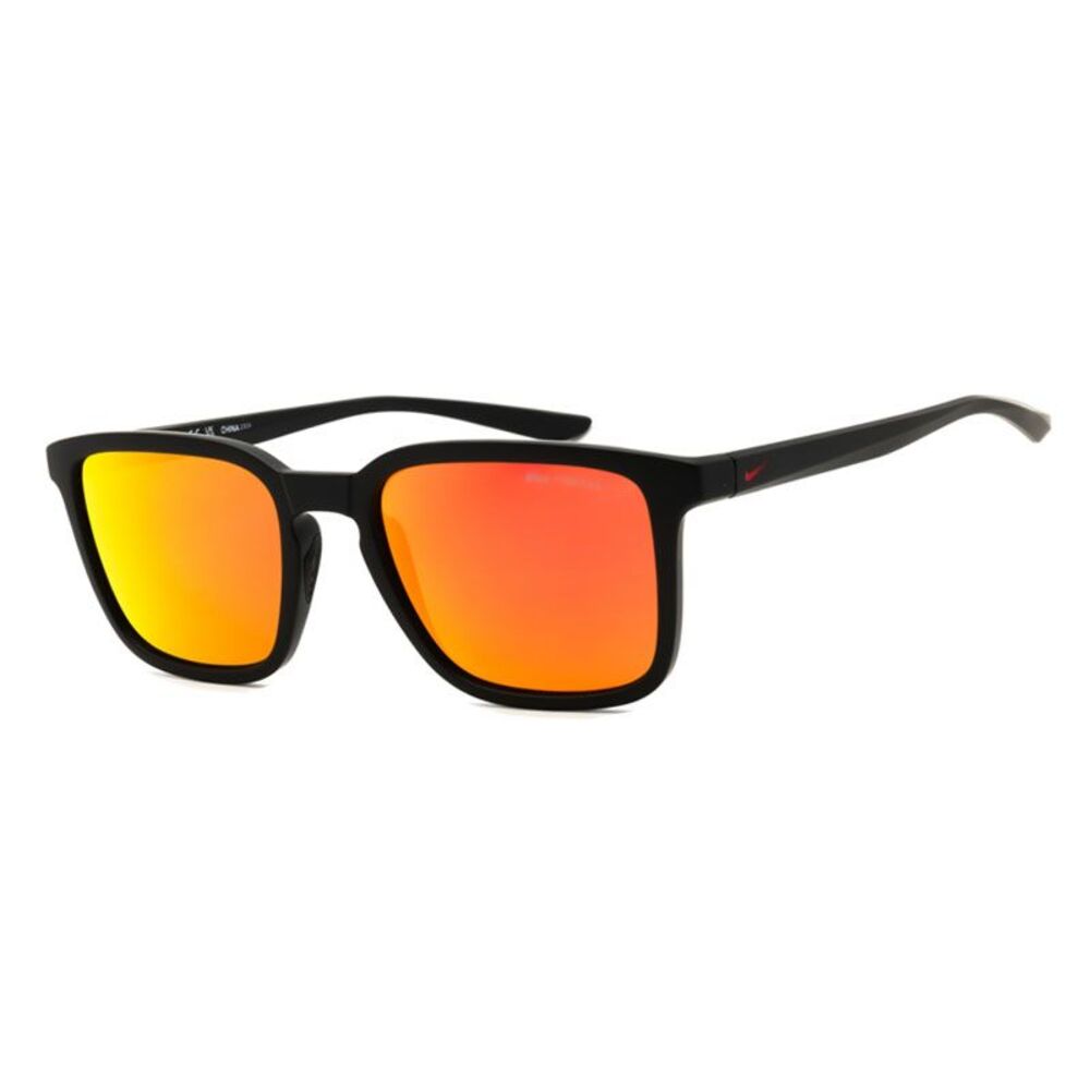 Nike Sunglasses Square Full Rim, Matte Black Frame and Brown with Red Polarized